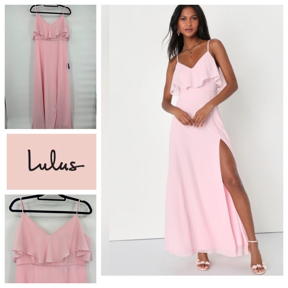 Lulus Devoted To‎ Beauty Blush Pink Tiered Ruffle Maxi Dress Size L NWT Wedding